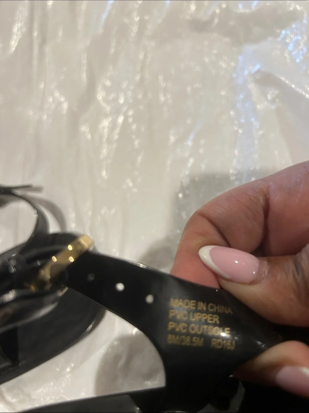 Michael Kors Black Jelly Logo Thong Sandals with Gold MK Medallion